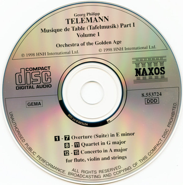Telemann* - Orchestra Of The Golden Age : Musique De Table (Tafelmusik) Part I • Volume 1 (CD, Album)