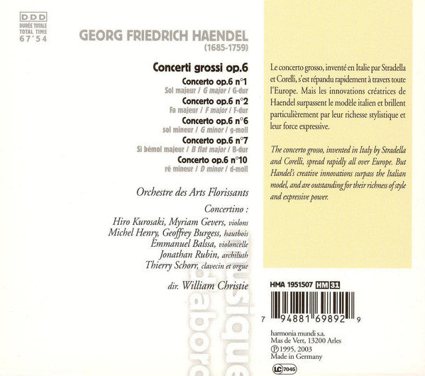 Georg Friedrich Händel - Les Arts Florissants, William Christie : Concerti Grossi Op. 6 (CD, Album, RE)