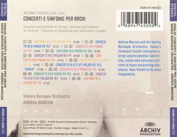 Vivaldi* - Venice Baroque Orchestra, Andrea Marcon : Concerti &amp; Sinfonie Per Archi (CD, Album)