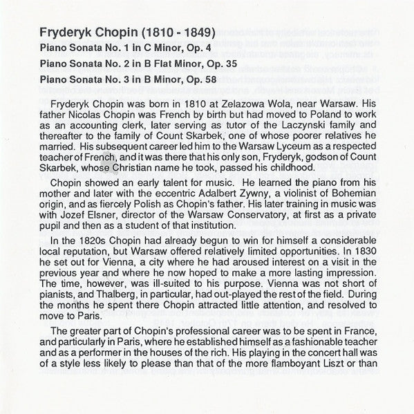 Chopin*, Idil Biret : Piano Sonatas No.1, Op. 4 • No. 2, Op. 35 • No. 3, Op. 58 (CD, Album)