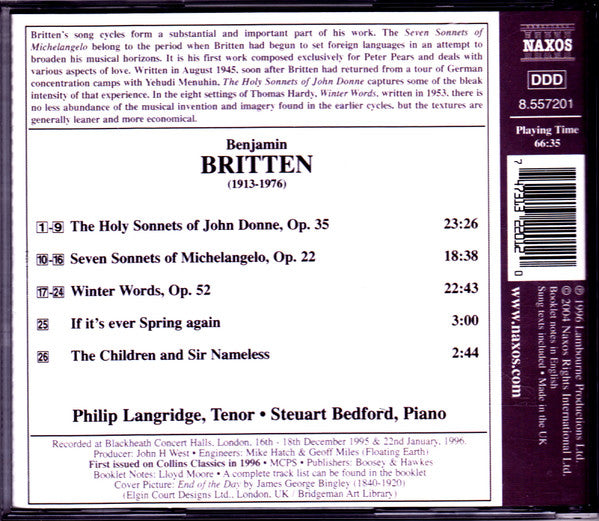 Britten* - Philip Langridge, Steuart Bedford : The English Song Series 7 (CD, RE)