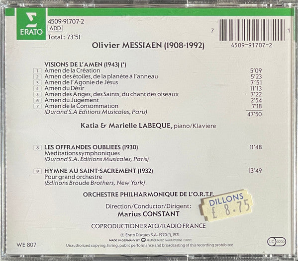 Messiaen* - Katia Et Marielle Labèque, Orchestre Philharmonique De L&#39;O.R.T.F.*, Marius Constant : Visions De L&#39;Amen / Les Offrandes Oubliées / Hymne Au Saint-Sacrement (CD, Album, Comp, RM)