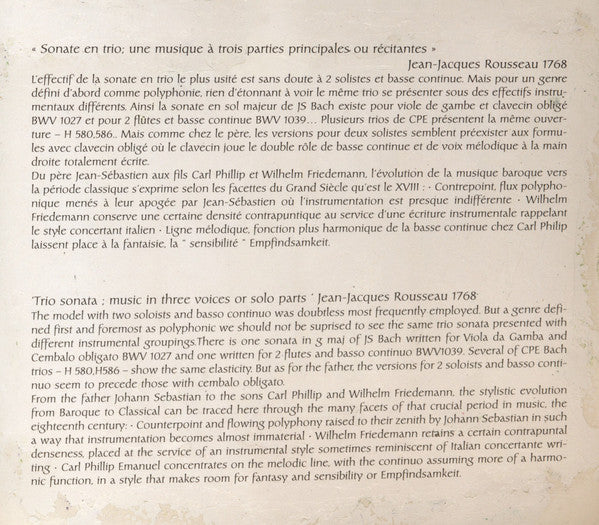 Bach* - A Deux Fleustes Esgales, V. Balssa*, JP. Pinet*, B. Rannou*, H. Hanana* : Sonates En Trio (CD, Album, RE)