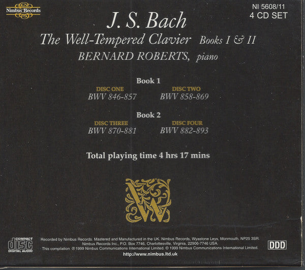 Johann Sebastian Bach - Bernard Roberts : The Well-Tempered Clavier, Books I &amp; II (4xCDr, Album, RE)