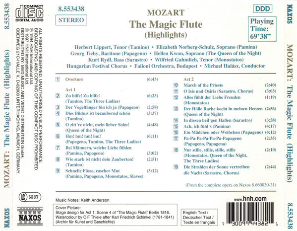 Wolfgang Amadeus Mozart, Michael Halász, Failoni Chamber Orchestra, Budapest : The Magic Flute (Highlights) (CD, Album)