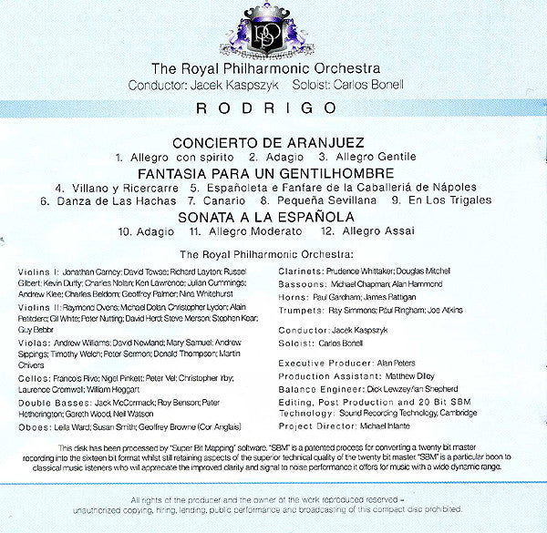 Joaquín Rodrigo - The Royal Philharmonic Orchestra, Jacek Kaspszyk, Carlos Bonell : Concierto De Aranjuez / Fantasia Para Un Gentilhombre / Three Pieces For Solo Guitar: Pequeña Sevillana - En Los Trigales - Sonata A La Espanola (CD)