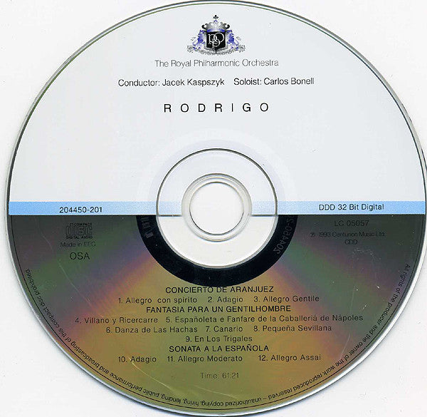 Joaquín Rodrigo - The Royal Philharmonic Orchestra, Jacek Kaspszyk, Carlos Bonell : Concierto De Aranjuez / Fantasia Para Un Gentilhombre / Three Pieces For Solo Guitar: Pequeña Sevillana - En Los Trigales - Sonata A La Espanola (CD)