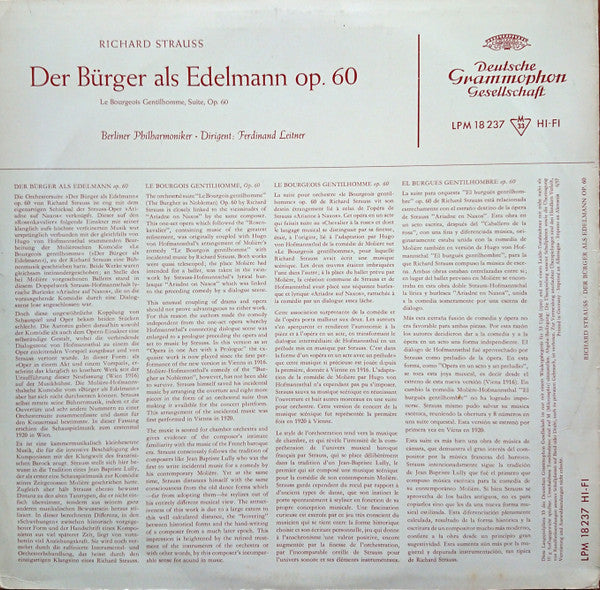 Richard Strauss, Ferdinand Leitner, Berliner Philharmoniker : Der Bürger Als Edelmann Op. 60 (LP, Mono)
