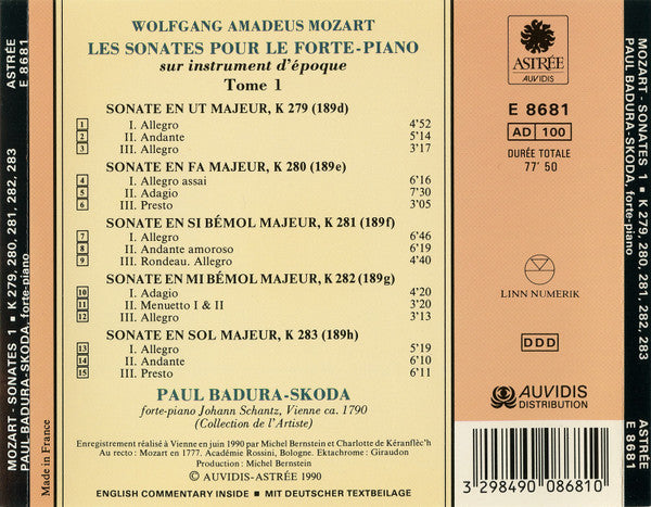 Mozart*, Paul Badura-Skoda : Les Sonates Pour Le Forte-Piano 1 (CD, Album)