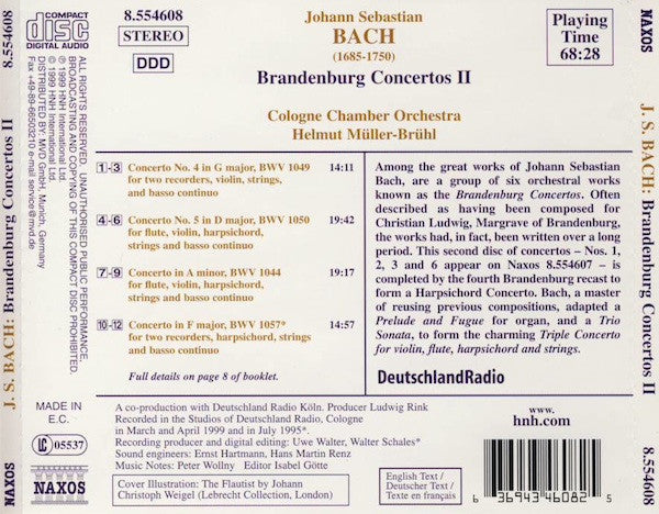 Johann Sebastian Bach - Kölner Kammerorchester, Helmut Müller-Brühl : Brandenburg Concertos II (CD)