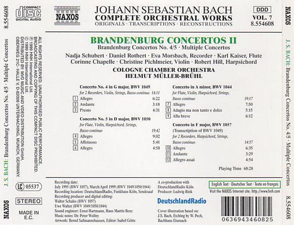 Johann Sebastian Bach - Kölner Kammerorchester, Helmut Müller-Brühl : Brandenburg Concertos II (CD)