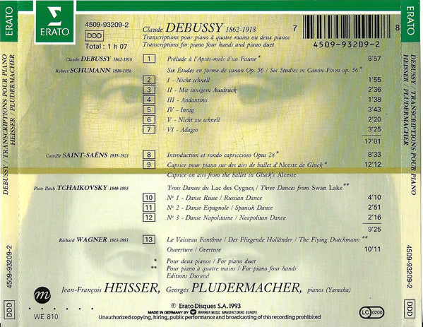 Debussy* / Jean-François Heisser / Georges Pludermacher : Transcriptions Pour Piano A Quatre Mains Ou Deux Pianos (CD, Album)