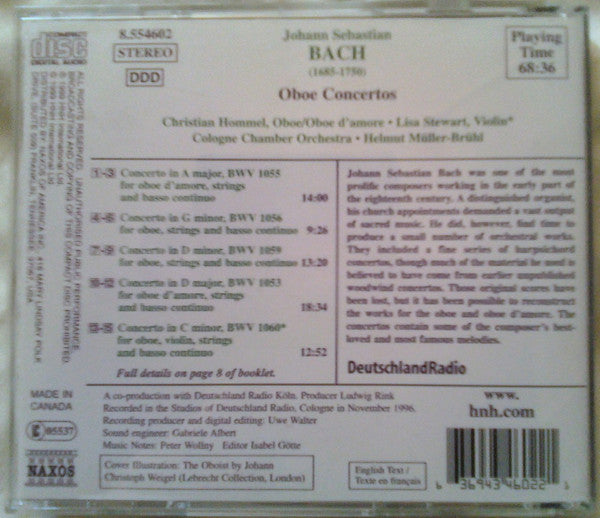 Johann Sebastian Bach - Christian Hommel, Lisa Stewart (2), Kölner Kammerorchester, Helmut Müller-Brühl : Concertos For Oboe And Oboe D&#39;amore (CD)