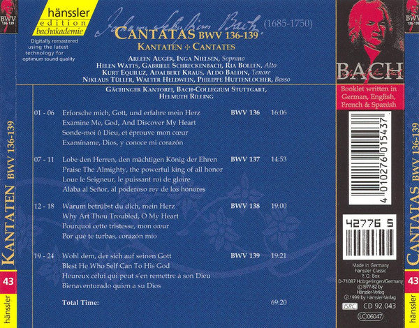 Johann Sebastian Bach / Bach-Ensemble, Helmuth Rilling : Cantatas BWV 136-139 Vol.43 (CD, Album, RM)