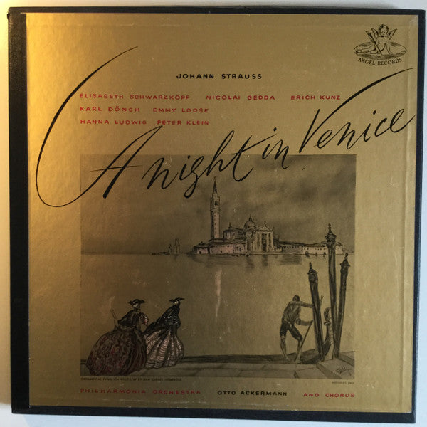 Johann Strauss Jr., Elisabeth Schwarzkopf, Nicolai Gedda, Erich Kunz, Karl Dönch, Emmy Loose, Hanna Ludwig, Peter Klein (2), Otto Ackermann : A Night In Venice (LP, Album, Mono)