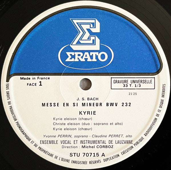J.S. Bach* - Solistes*, Ensemble Vocal* Et Instrumental De Lausanne*, Michel Corboz : Messe En Si Mineur, BWV 232 (3xLP, Las)