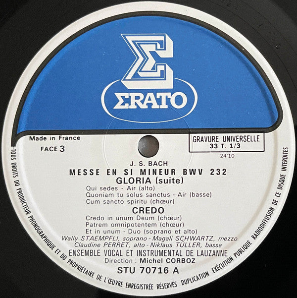 J.S. Bach* - Solistes*, Ensemble Vocal* Et Instrumental De Lausanne*, Michel Corboz : Messe En Si Mineur, BWV 232 (3xLP, Las)