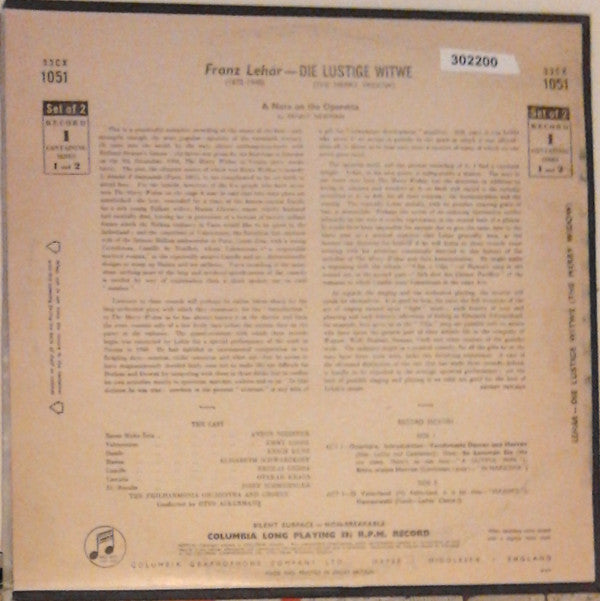 Franz Lehár • Elisabeth Schwarzkopf • Erich Kunz • Philharmonia Orchestra And Chorus* Conducted By Otto Ackermann : Die Lustige Witwe (LP, Album, Mono)