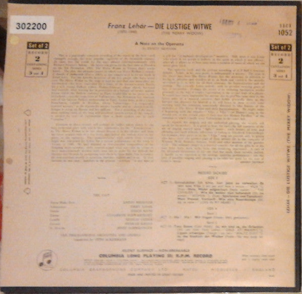 Franz Lehár • Elisabeth Schwarzkopf • Erich Kunz • Philharmonia Orchestra And Chorus* Conducted By Otto Ackermann : Die Lustige Witwe (2xLP, Album, Mono)
