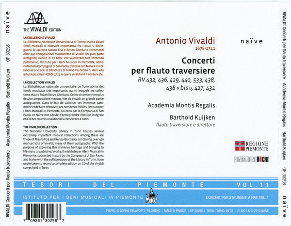 Vivaldi*, Barthold Kuijken, Academia Montis Regalis : Concerti Per Flauto Traversiere (CD, Album)