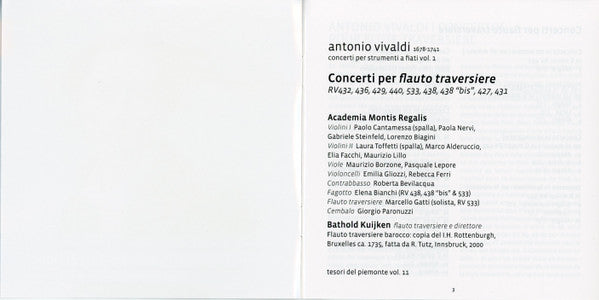 Vivaldi*, Barthold Kuijken, Academia Montis Regalis : Concerti Per Flauto Traversiere (CD, Album)