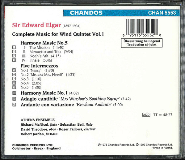 Athena Ensemble, Elgar* : Complete Music For Wind Quintet Vol. 1 (CD, Album, RE, RM)