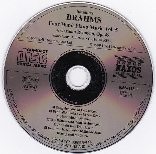 Brahms*, Silke-Thora Matthies / Christian Köhn : Four Hand Piano Music Vol. 5 — A German Requiem, Op. 45 (CD)