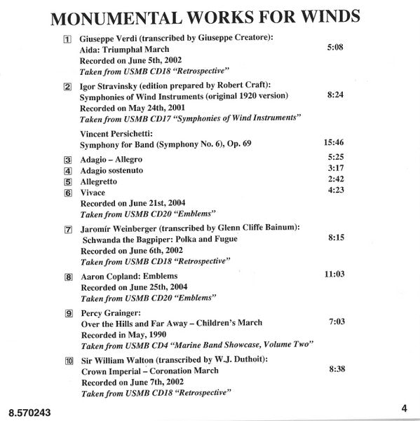 &#39;The President&#39;s Own&#39; United States Marine Band* : Monumental Works For Winds (CD, Album, Comp)