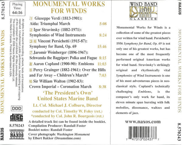 &#39;The President&#39;s Own&#39; United States Marine Band* : Monumental Works For Winds (CD, Album, Comp)