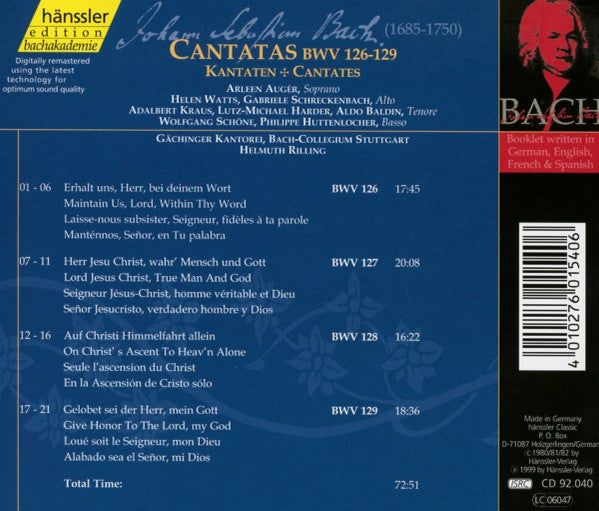 Johann Sebastian Bach / Bach-Ensemble, Helmuth Rilling : Cantatas BWV 126-129 (CD, Album, RE)