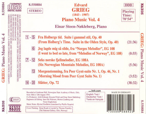 Grieg* - Einar Steen-Nøkleberg : Piano Music Vol. 4 (CD, Album)