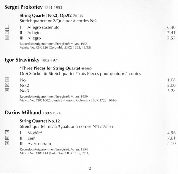 Quartetto Italiano, Prokofiev*, Stravinsky*, Milhaud*, Malipiero* : The Quartetto Italiano (CD, Comp, Mono)