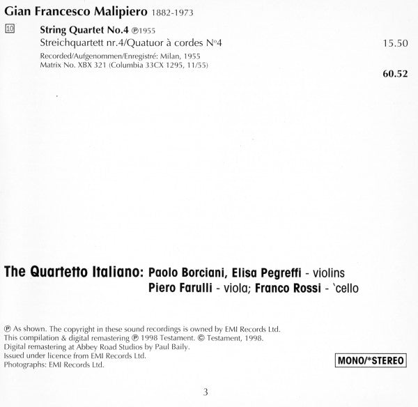 Quartetto Italiano, Prokofiev*, Stravinsky*, Milhaud*, Malipiero* : The Quartetto Italiano (CD, Comp, Mono)