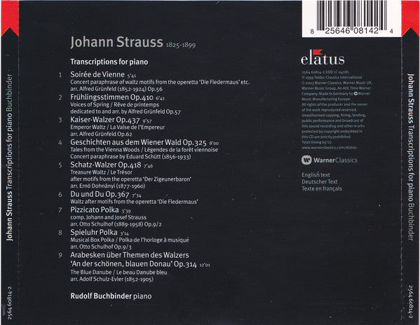 Johann Strauss Jr., Rudolf Buchbinder : Transcriptions For Piano (CD, Album)