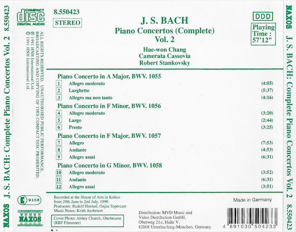 Johann Sebastian Bach, Hae-won Chang, Camerata Cassovia, Robert Stankovsky : Piano Concertos (Complete) Vol. 2 BWV 1055 - 1058 (CD, Album)