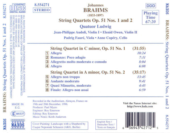 Brahms*, Quatuor Ludwig : String Quartets Op. 51 Nos. 1 and 2 (CD, Album)