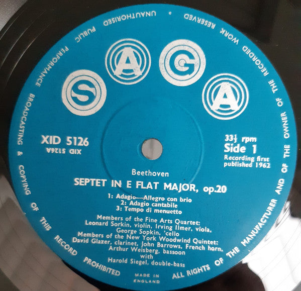 Beethoven* - Fine Arts Quartet*, New York Woodwind Quintet, Harold Siegel : Septet in E Flat Major, Op. 20 (LP, Album, Mono, Gre)