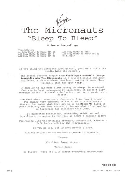 The Micronauts : Bleep To Bleep (12&quot;, P/Mixed, Promo, Smplr)