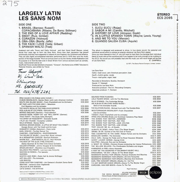 Les Sans Nom : Largely Latin (LP, Album)