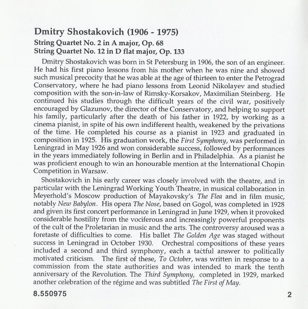 Shostakovich*, Éder Quartet : String Quartets (Complete) Volume 4 Nos. 2 And 12 (CD, Album, RE)