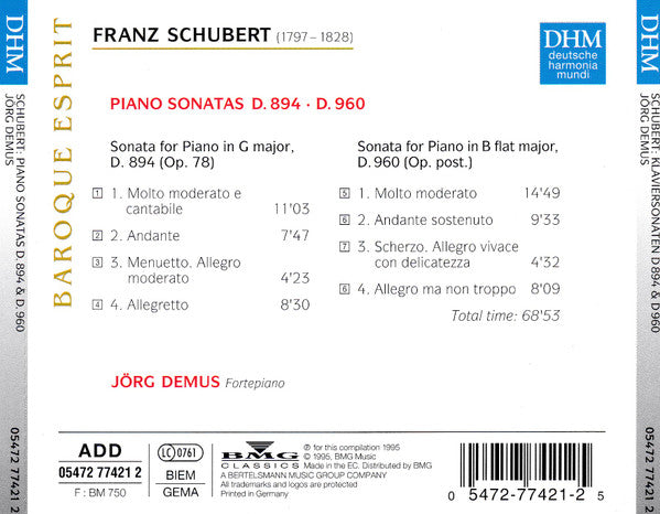 Schubert* – Jörg Demus : Sonata For Piano D. 960 / Sonata For Piano D. 894   (CD, Album, Comp)