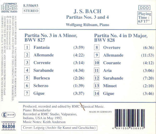 Johann Sebastian Bach - Wolfgang Rübsam (2) : Partitas Nos. 3 and 4 (CD)