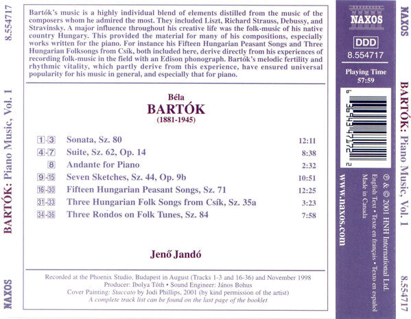 Bartók* - Jenő Jandó* : Piano Music, Vol. 1 (CD, Album)