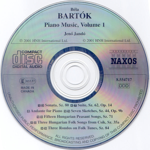 Bartók* - Jenő Jandó* : Piano Music, Vol. 1 (CD, Album)