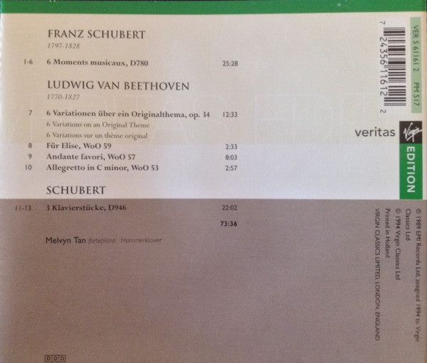 Franz Schubert, Melvyn Tan : 6 Moments Musicaux / 3 Klavierstücke (CD, Album, RE)