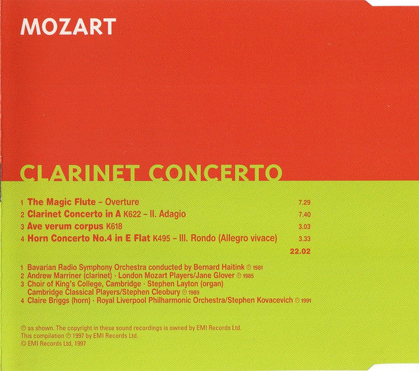 Wolfgang Amadeus Mozart : Clarinet Concerto (Adagio) (CD, MiniAlbum, Comp)