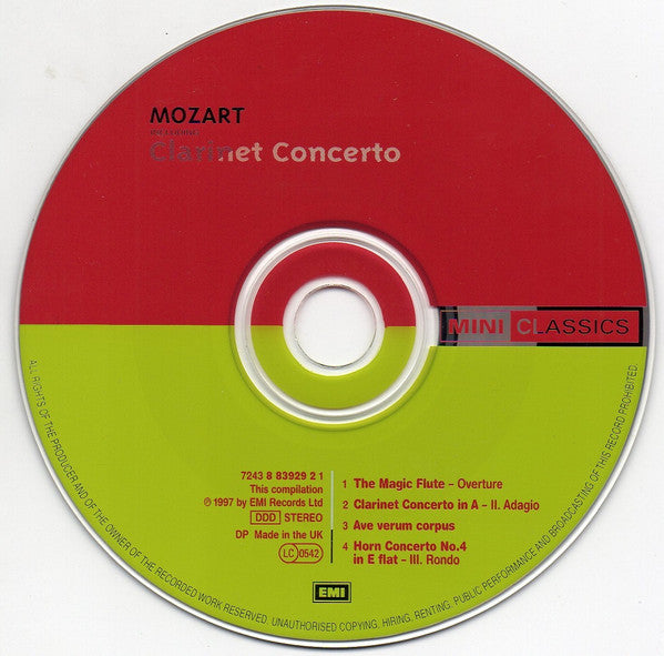 Wolfgang Amadeus Mozart : Clarinet Concerto (Adagio) (CD, MiniAlbum, Comp)