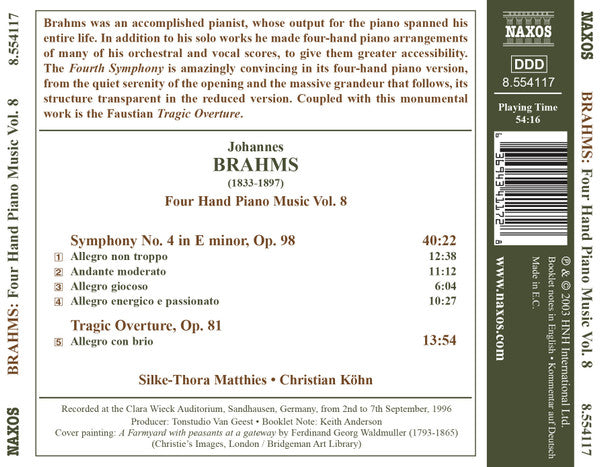 Brahms* - Christian Köhn, Silke-Thora Matthies : Four Hand Piano Music Vol. 8 - Symphony No. 4, Tragic Overture (CD, Album)