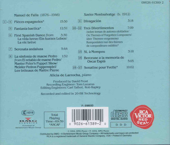 Alicia de Larrocha, Falla*, Montsalvatge* : Serenata Andaluza (CD, Album)