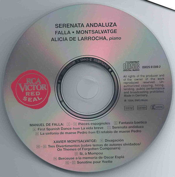 Alicia de Larrocha, Falla*, Montsalvatge* : Serenata Andaluza (CD, Album)